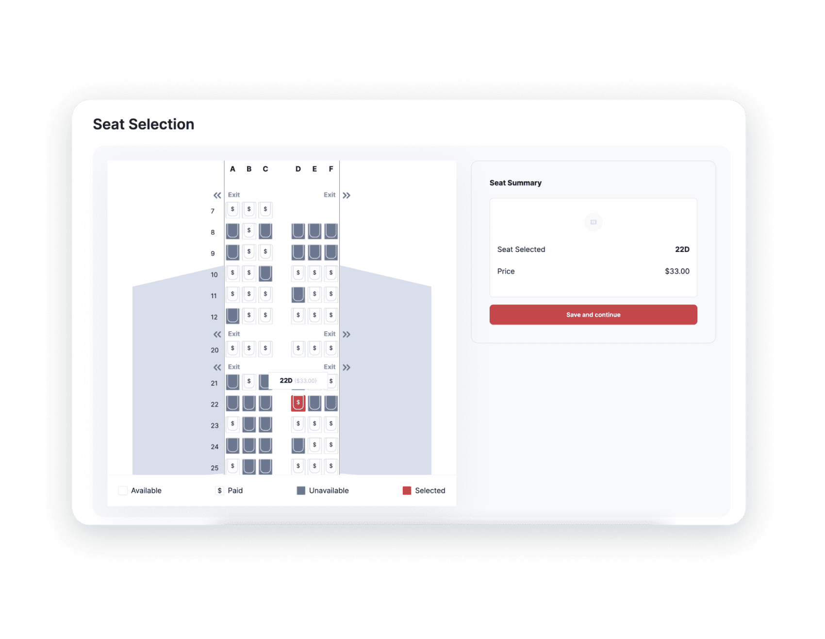a page for seat selection