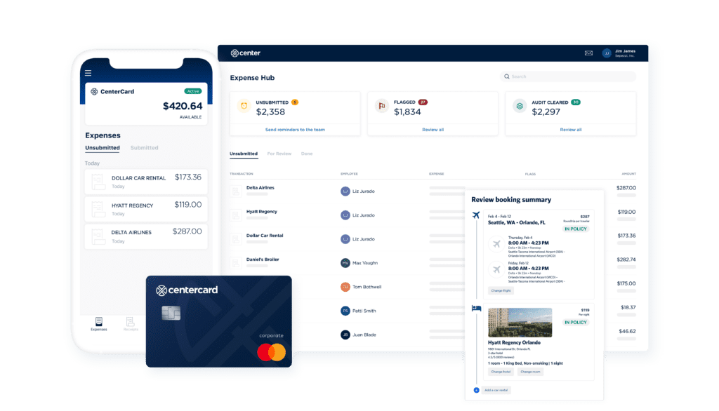 An image of Center's travel solution powered by Spotnana.