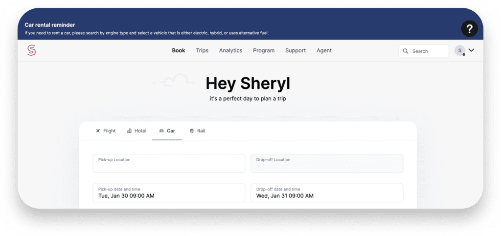 An image showing site messaging displayed in Spotnana.
