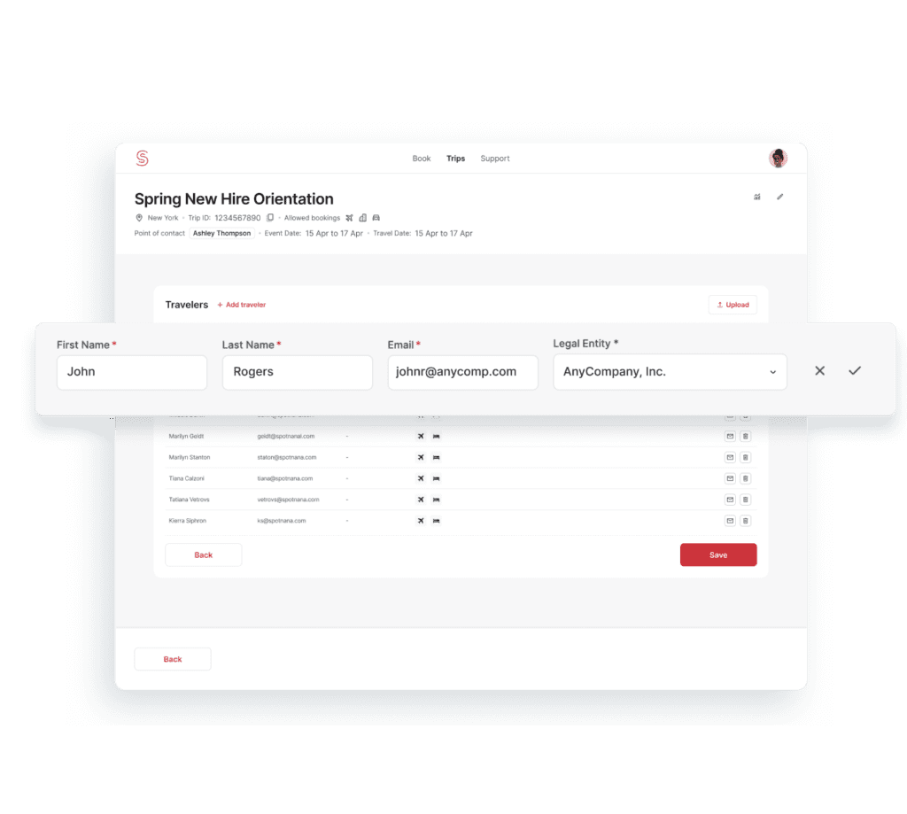An image of Spotnana Events' interface