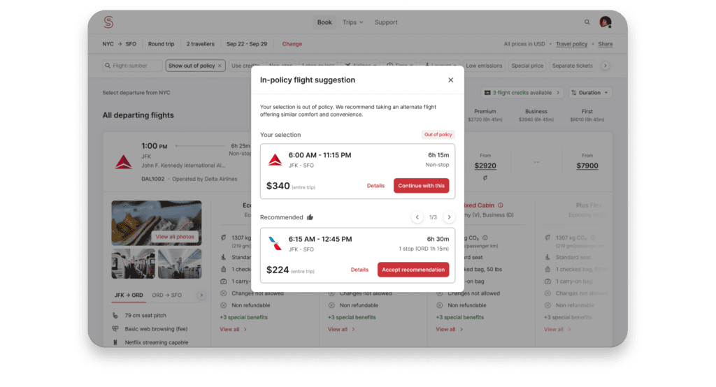 Spotnana's LLF interface.