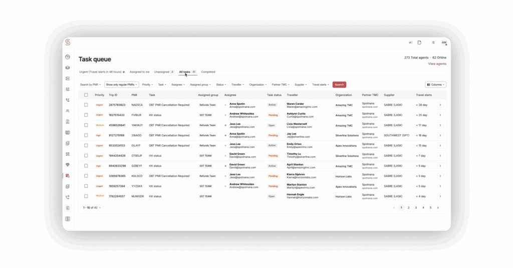 Spotnana's task dashboard.