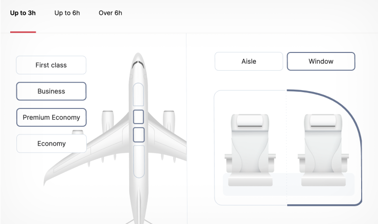 choosing airplane economy level and choosing between aisle or window seat
