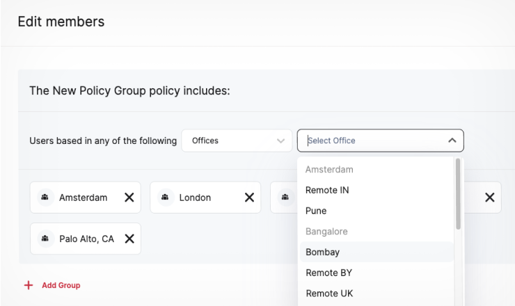 Editing members page and adding new policy group