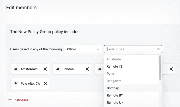 Editing members page and adding new policy group