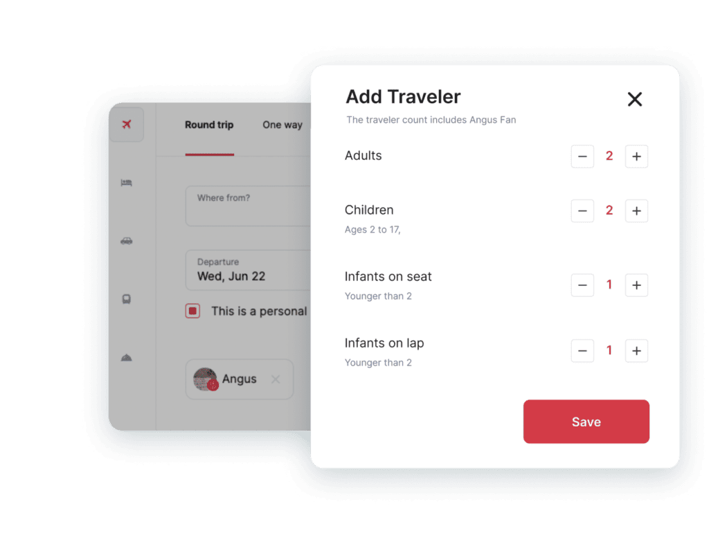Page for adding traveler
