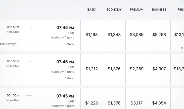 different flight bookings