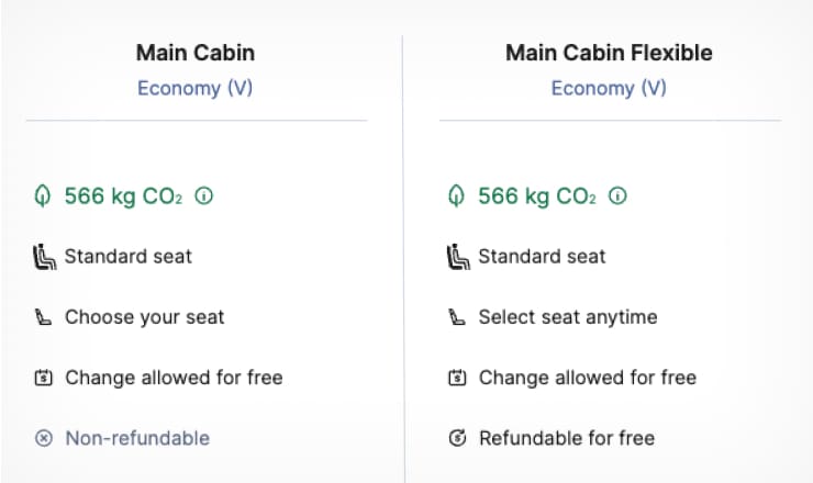 details of main cabin and main cabin flexible classes