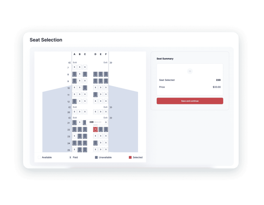 a page for seat selection