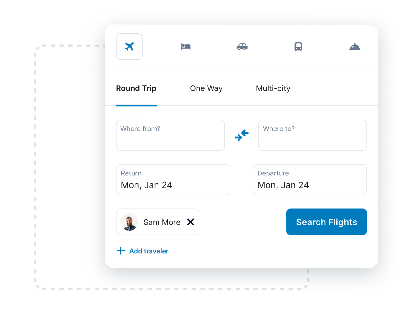 image of booking flight selecting round trip