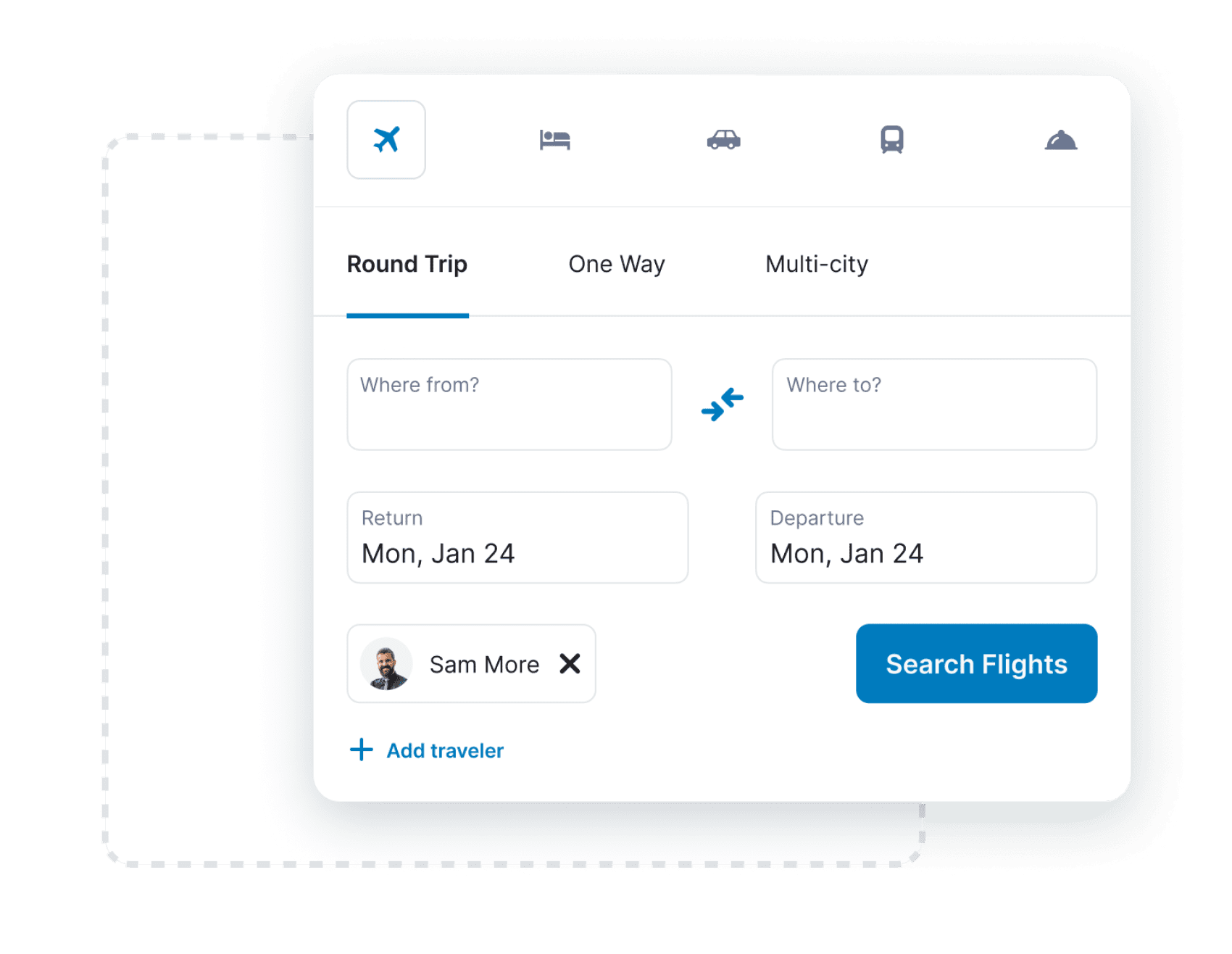 image of booking flight selecting round trip