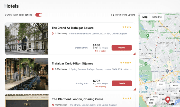 Page for hotels near by and prices