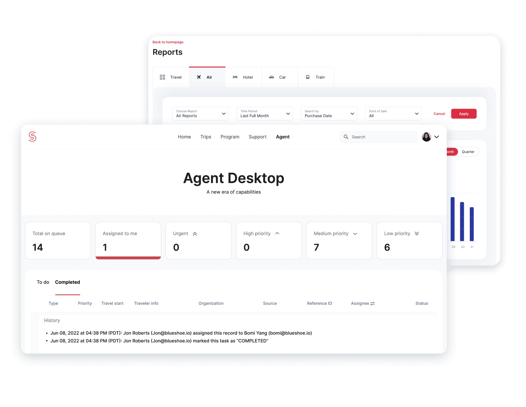 Tab for reports behind tab for agent desktop