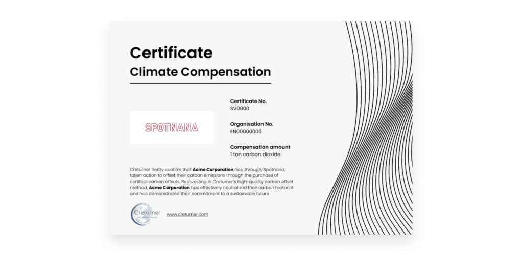 An example of a Spotnana Carbon Removal digital certificate.
