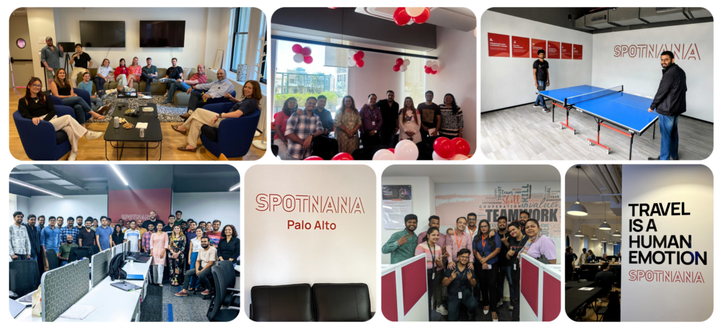 A collage of images from Spotnana's offices.