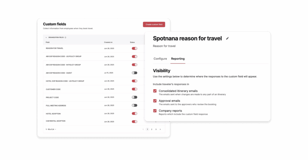 Spotnana's custom fields feature