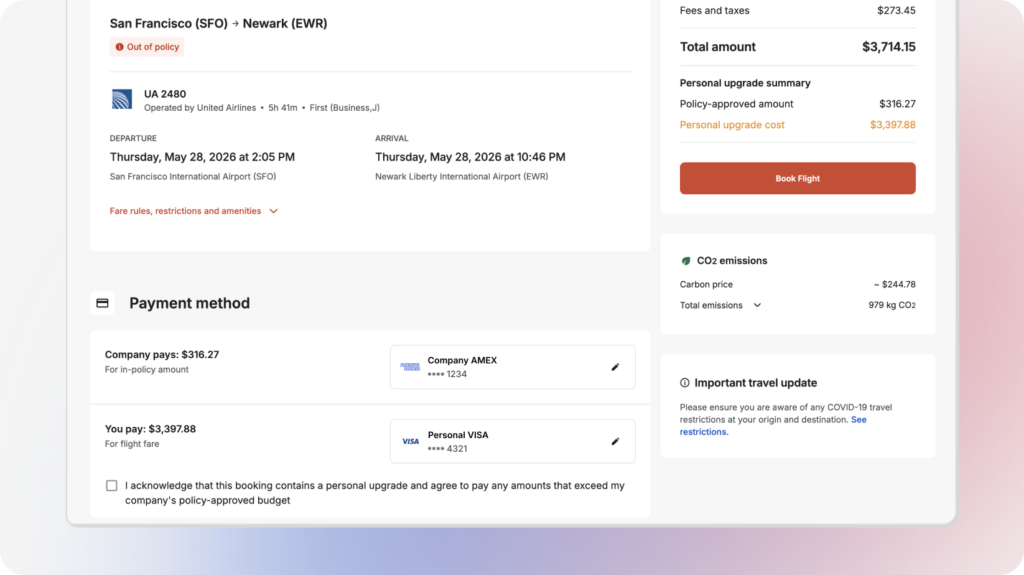 Spotnana's split payment interface.